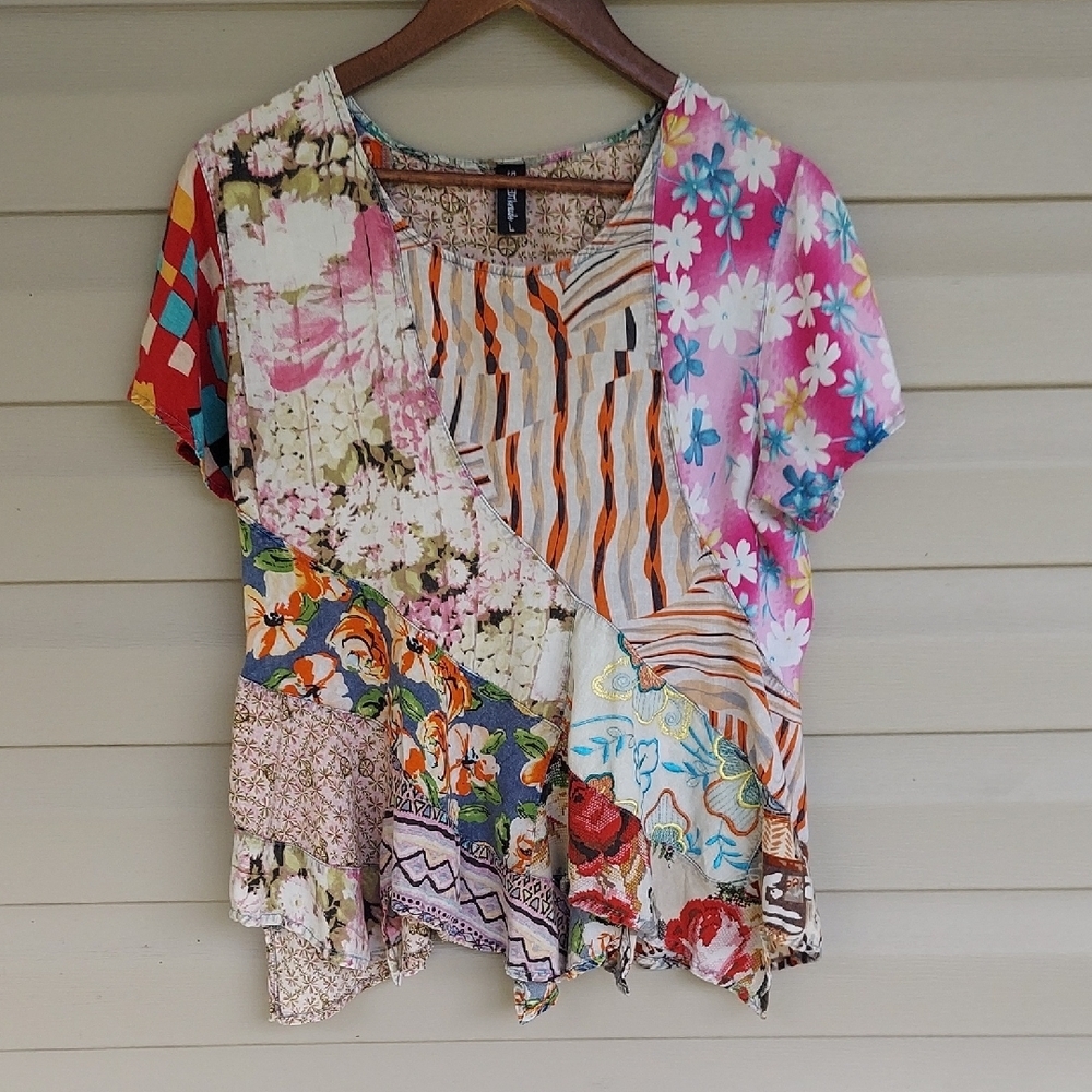 Desigual Multi-Color Patchwork Floral Short Sleeve Top